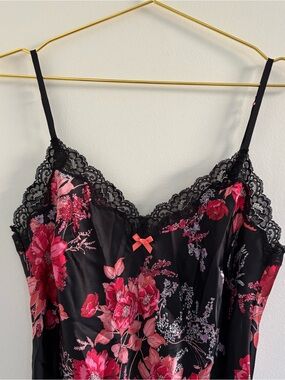 Polka Dot Lace Trim Slip Dress Satin Mini Dress Size Small